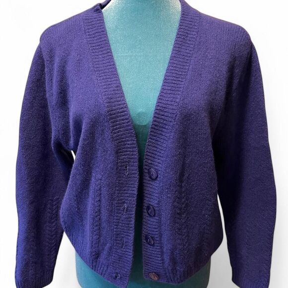 Vintage OBR Deep Blue/Purple Angora Rabbit Hair & Lambswool Cardigan Size Med - Picture 1 of 7